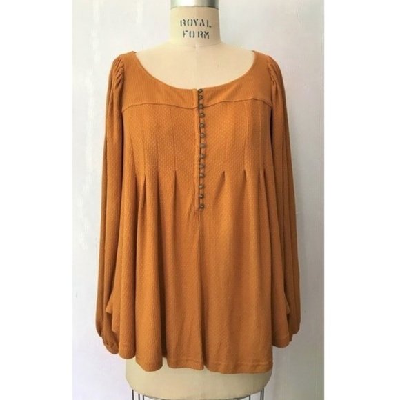 FREE PEOPLE GINGER DEVIN AUTUMN PEARL BISHOP SLEEVE HENLEY KNIT TOP XS NWT - Picture 4 of 14